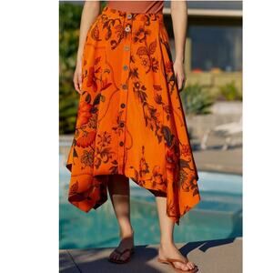 New Anthropologie Asymmetrical Floral Midi Skirt $170 SIZE 2